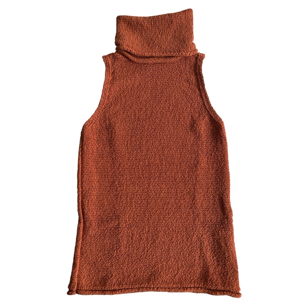 Velvet Heart CRISTO Burned Orange Sleeveless Knit Turtleneck 100% Cotton Top L